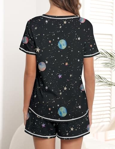 Ekouaer Women's Pajamas Sets Short Sleeve Lounge Sets Sleepwear Casual Two Piece Pjs With Pockets Moon Medium - Image 4