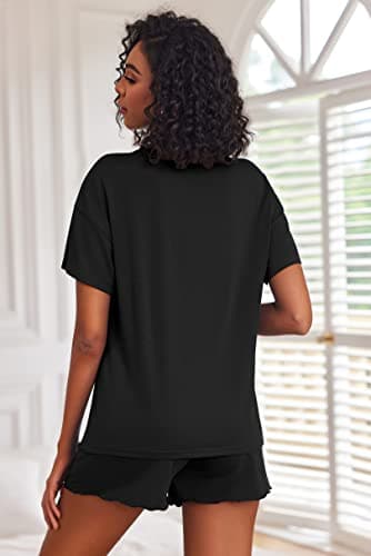 Ekouaer 2 Pack Womens Pajama Sets Short Sleeve Top with Shorts Soft Comfy Loungewear Sleepwear M - Image 5