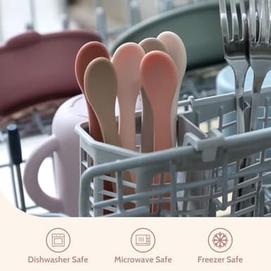 Silicone Baby Feeding Spoons, Training Spoon Self-feeding, First Stage Infant Soft-Tip Easy on Gums, Utensils Supplies, Dishwasher & Boil-proof, 6 Pack - Image 7