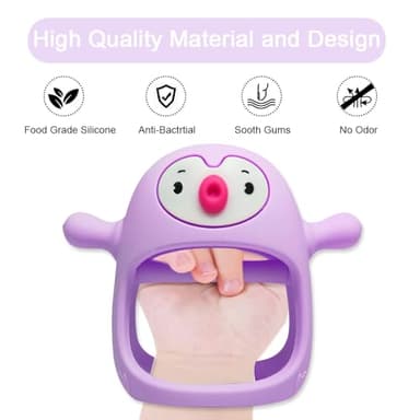 Smily Mia Smily Mia Penguin Teethers, Silicone TeethingToys for Babies 0-6Months, Baby Teethers for 3-6Months, Hand Teether for Infants, Pacifiers for New Born,Light Purple - Image 8