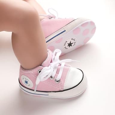 xioqen Unisex Baby Boys Girls Shoes, Newborn Infant Non-Slip Canvas Denim High Top Sneakers, Toddler First Walkers Shoes (01/Light Pink, 6-12 Months - Image 4