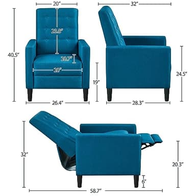 Yaheetech Fabric Recliner Chair Mid-Century Modern Recliner Adjustable Single Recliner Sofa with Thicker Seat Cushion Tufted Upholstered Sofa with Pocket Spring for Living Room Bedroom Blue - Image 3