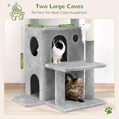 Globlazer Cat Tree Tower for Indoor Cats, 50-inch Adult Cat Tree House for Large Adult Cats with Steps, Scratching Post, 2 Cat Caves, Dangling Toys, FC50, Light Grey - Image 4