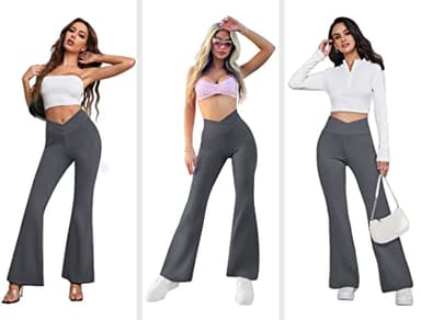 COPYLEAF Women's Flare Yoga Pants with Pockets-V Crossover High Waisted Bootcut Yoga Leggings-Flare Bell Bottom Workout Gym Leggings Gray - Image 5