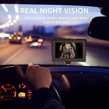 Baby Car Camera, HD Display Baby Car Mirror with Night Vision Feature, 4.3 inch Baby Car Camera with Monitor Wide Clear View, BackSeat Camera Rear Facing to Observe Baby’s Every Move - Image 2