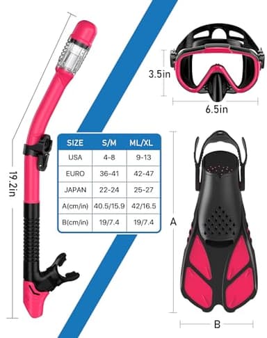 Ubekezele Snorkeling Gear for Adults Men Women,4 in 1 Snorkel Set with Panoramic View Diving Mask Anti-Fog Anti-Leak,Dry Top Snorkel,Fins and Travel Bag for Swimming,Snorkeling and Travel Diving - Image 6