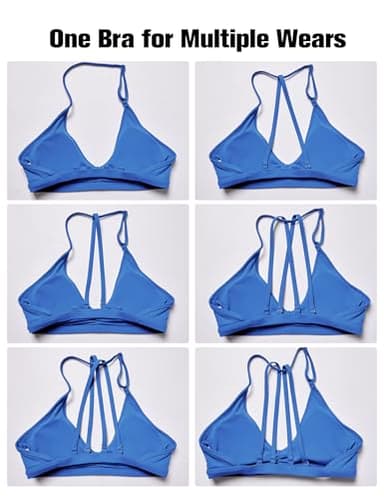 YEOREO Workout Sports Bras for Women Padded Strappy Open Back Gym Bra Light Impact Criss Cross Yoga Crop Top Azure Blue L - Image 6