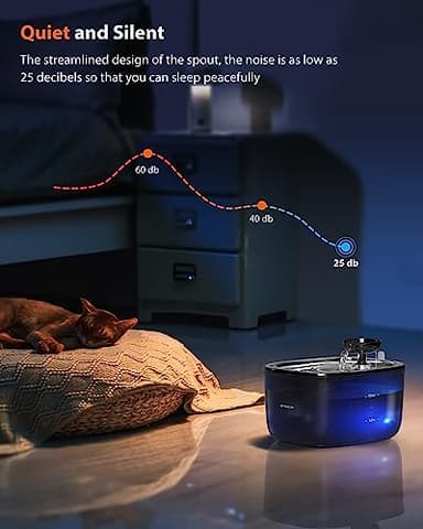 Stouchi Stainless Steel Pet Water Fountain - 85oz/2.5L, LED Light, Ultra-Quiet Cat & Dog Dispenser, Multiple Pets, Black - Image 6