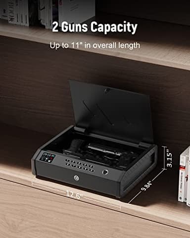 HOLEWOR Gun Safe, Biometric Safes for Pistols with LCD Display of Time Battery, Fingerprint Quick Access Handgun Safe Pistol Bedside, Nightstand, Car, 2 Capacity - Image 7