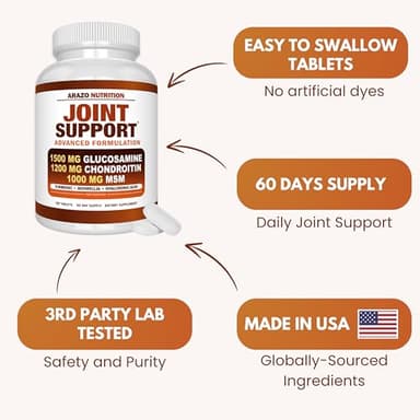 Arazo Nutrition Glucosamine Chondroitin Turmeric Msm Boswellia - Joint Support Supplement for Relief 180 Tablets for Bones, Back, Knees, Hands (180 Tablets) - Image 6