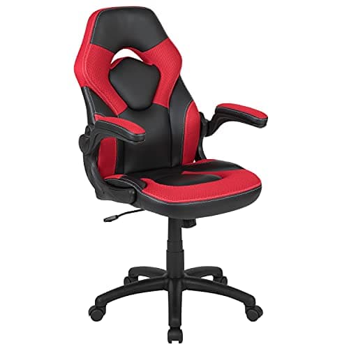 Flash Furniture X10 High-Back LeatherSoft Racing Style Gaming Chair with Flip-Up Arms, Ergonomic Padded Swivel Computer Chair, Red/Black - Image 1
