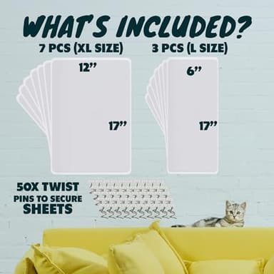 FixZilla Anti Cat Scratch Furniture Protector, 10-Pack Couch Protector from Cat Claws - Heavy-Duty, Easy-to-Apply Scratching Deterrent and Shield for Sofa Corners, Walls, Doors- with 50 Twist Pins - Image 5