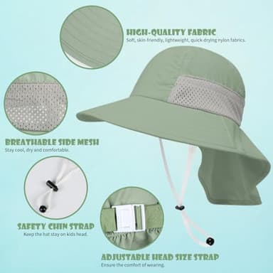 Toddler Baby Sun Hat Kids Summer UPF 50+ for Boys Girls Adjustable Beach Hats with Bucket Wide Brim Age 1-7 Years - Image 3