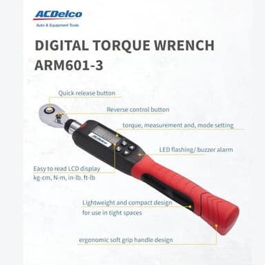 ACDelco ARM601-34 3/8” & ½” Heavy Duty Digital Torque Wrench Combo Kit with Buzzer and LED Flash Notification – ISO 6789 Standards with Certificate of Calibration - Image 2