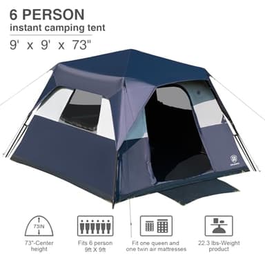 EVER ADVANCED 6 Person Camping Tent, Blackout Design Tent for Camping Instant Cabin Tents for Family with Rainfly, 60s Easy Setup, Water-Resistant - Image 6