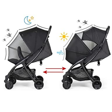 Beberoad Love Universal Stroller Sunshade & Mosquito Net 2-in-1 Stroller Cover UV Protection with 2-Way Zipper (Black) - Image 3