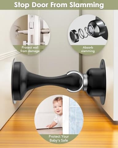 Door Stoppers, Magnetic Door Stop 2 Pack Adhesive Stick & Screws Stainless Steel, Door Stop Holder to Keep Door Open Wall & Floor Mount, Magnetic Door Catch Stoppers for Bottom of Door, Black - Image 5