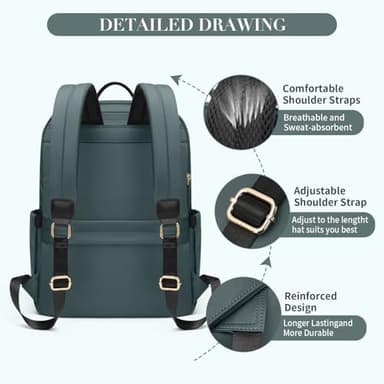GOLF SUPAGS Women Laptop Backpack Casual Daypack for Work Travel College Backpack Purse Fits 14 Inch Notebook (Atrovirens) - Image 3