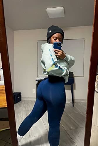 Seamless Scrunch Legging Women Yoga Pants 7/8 Tummy Control Workout Running for Workout Fitness Sport Active Ankle Legging-25'' (L, Tuxedo Blue) - Image 4