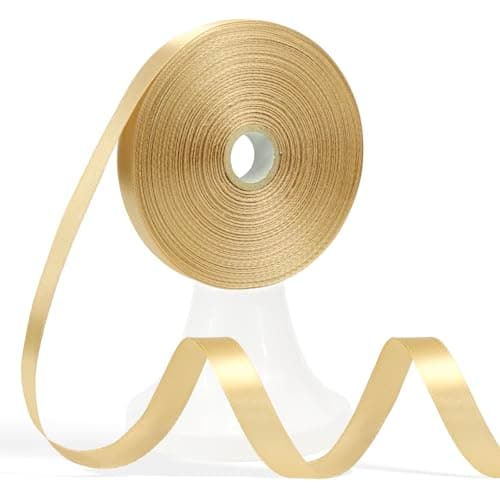 Apeseek 60 Yards Champagne Gold Ribbon 1/2 Inch, Gold Satin Ribbon for Gift Wrapping, Crafts, Flower Bouquet, Wedding, Baby Shower, Festival, Christmas, Halloween