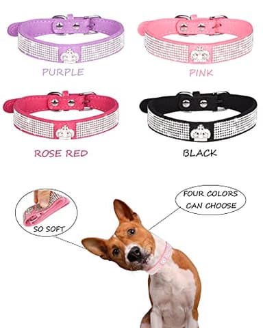 Dog Collar for Small Dogs, Adjustable Leather Suede Bling Dog Collars,Pink Dog Collar Cat Collar, Rhinestone Dog Collar (L, purple3) - Image 2