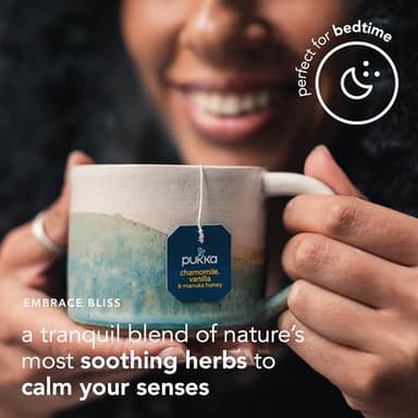 Pukka Calming Chamomile, Vanilla & Manuka Honey Organic Herbal Tea, Soothing Organic Tea Infusion Selection, Honey & Fennel Blend, Caffeine Free, 80 Total Bags (20ct - Pack of 4) - Image 2
