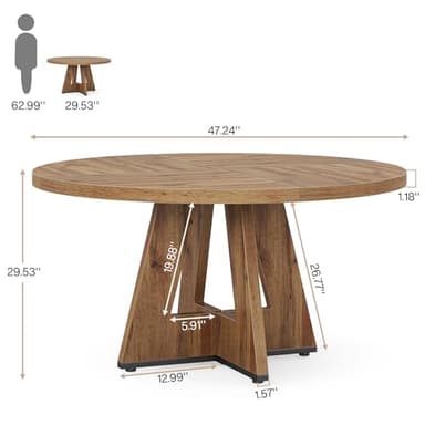 Tribesigns Farmhouse Dining Table, 47 Inch Round Dinner Table for 4, Rustic Round Dining Room Table for Home Dining Room Living Room (Wood) - Image 2