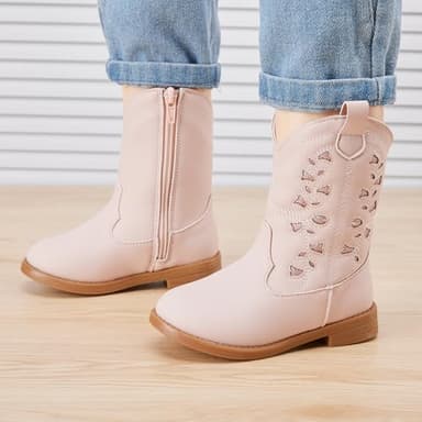 BMCiTYBM Toddler Girls Cowgirl Boots Little Kids Mid Calf Western Boots Cowboy Boots Pointed Toe Riding Shoes Glitter Pink Size 8 Toddler - Image 2