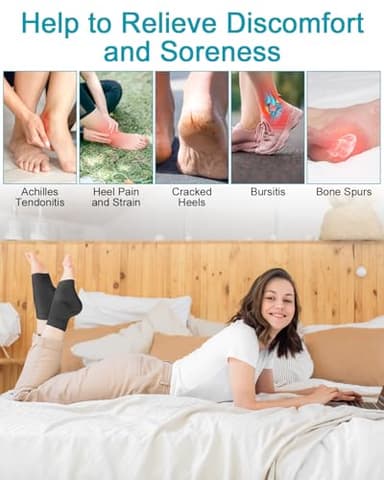PGRODE Achilles Tendon Sleeve with Silicone Heel Protector Cushion Pad, Achilles Tendonitis Support Compression Socks for Women Plantar Fasciitis, Bursitis, Heel Pain Relife, 1 Pair (Black) - Image 4