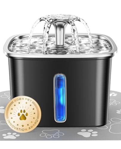 Veken Innovation Award Winner Stainless Steel Cat Water Fountain, 95oz/2.8L Automatic Pet Fountain Dog Water Dispenser with Replacement Filters & Silicone Mat for Cats, Dogs (Space Black) - Image 1