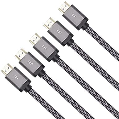 Monoprice 8K Certified Ultra High Speed HDMI Cable - Braided - HDMI 2.1, 8K@60Hz, 4K@120Hz, 48Gbps, HDR, VRR, CL2 In-Wall Rated, 6ft, Black - 5 Pack - Image 2