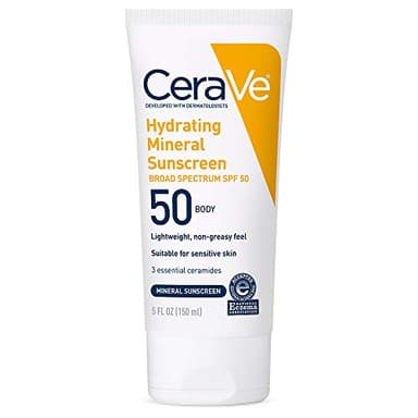 CeraVe 100% Mineral Sunscreen SPF 50 with Zinc Oxide & Titanium Dioxide, Hyaluronic Acid & Ceramides, Oil Free & Non-Greasy, Hydrating Mineral Sunscreen For Body, 5 oz - Image 1