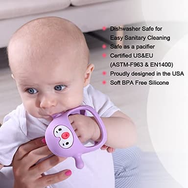 Smily Mia Smily Mia Penguin Teethers, Silicone TeethingToys for Babies 0-6Months, Baby Teethers for 3-6Months, Hand Teether for Infants, Pacifiers for New Born,Light Purple - Image 6