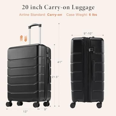 Sweetcrispy Carry on Luggage, Hard Shell ABS, Double Spinner Wheels Lightweight Suitcase TSA Lock, Natural Black, 20 Inch - Image 7