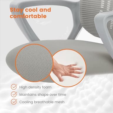 Sweetcrispy Office Computer Desk Managerial Executive Chair, Ergonomic Mid-Back Mesh Rolling Work Swivel Chairs with Wheels, Comfortable Lumbar Support, Comfy Arms for Home,Bedroom,Study,Student,Grey - Image 6