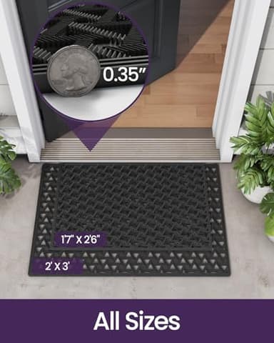 DEXI Front Door Mat Outside Entrance,19x30 Rubber Floor Doormat Heavy Duty Non Slip, Dirt Trapper Waterproof Exterior Entry Mats All Weather for Patio Entryway Drainage, Black - Image 2