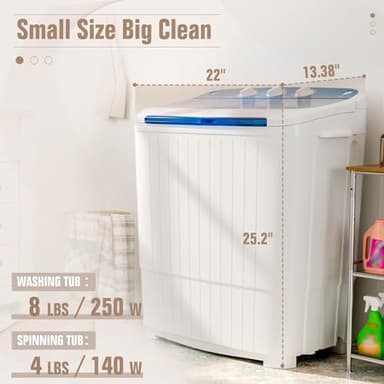 SUNCROWN Portable Washing Machine 16lbs, Compact Twin Tub Semi Automatic Washer, Energy-Saving Mini Laundry Combo with Extended Drain Hose & Pump for Dorms, Apartments, RV, Blue - Image 3