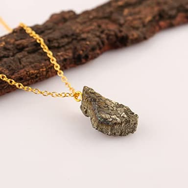 TGH Raw Pyrite Stone Pendant Necklace, Crystal Pendant 10-20 mm, Necklace for Women, Raw Crystal Jewelry, 16 + 2 Inches Adjustable Gold Plated Chain, Valentine Day Gift (Pyrite) - Image 2