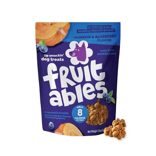 Fruitables Baked Dog Treats, Healthy Pumpkin Treat for Dogs, Low Calorie & Delicious, No Wheat, Corn or Soy, Made in the USA, Pumpkin and Blueberry Flavor, 12oz - Image 1