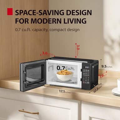 TOSHIBA Small Microwave Oven with 11 Power Levels, ChefDefrost, Sound On/Off & Eco Mode, 0.7 Cu Ft, 700W, Black, MM-EM07PA(BK) - Image 2
