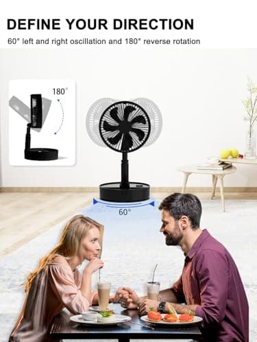 UN UNITEDTIME Foldable Fan Foldaway with Remote Control, 7200mAh Rechargeable Battery Powered Pedestal Fan for Camping, 4 Speed, Timer, Portable Table for Travel, Outdoor, Home (Black) - Image 5