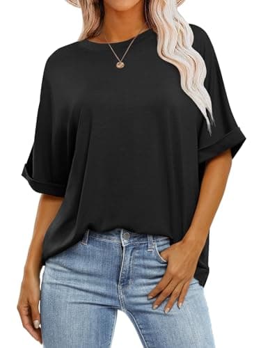 ANRABESS Womens Tops Oversized T Shirts Short Sleeve Crewneck Summer Casual Loose Basic Tee Shirt 2025 Trendy Fashion Clothes Black X-Large - Image 1