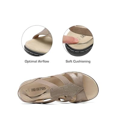 DREAM PAIRS Women's Comfortable Arch Support Dressy Flat Sandals Elastic Open Toe Walking Shoes for Summer,Size 8.5,Bronze,SDFS2420W - Image 4