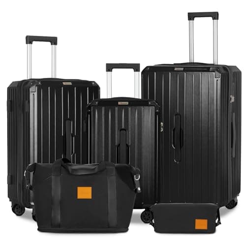 Romswi 5-Piece Luggage Set with Cup Holder TSA Lock, 20" 24" 28" Hardside Spinner Suitcase with Duffel Bag, Lightweight Durable PC+ABS Black Travel Luggage - Image 1