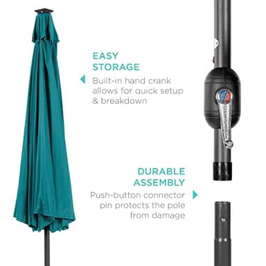Best Choice Products 10ft Solar Polyester LED Lighted Patio Umbrella w/Tilt Adjustment and UV-Resistant Fabric - Cerulean - Image 6