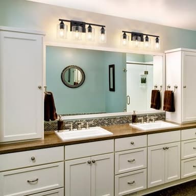 XPEHK 4-Light Bathroom Light Fixtures,Black Bathroom Vanity Light,Bathroom Lights Over Mirror with Clear Glass Shade,Modern Sconce Wall Lighting for Mirror Bedroom Vanity Hallway - Image 2