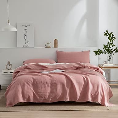 EVERLY Linen Sheets Set King Size,100% French Stonewash Pure Linen Bed Sheets,4Pieces (1Flat Sheet,1Fitted Sheet,2Pillowcase) Suitable for Hot Sleepers,Deep Pocket Natural Bedding Set-Pink - Image 8