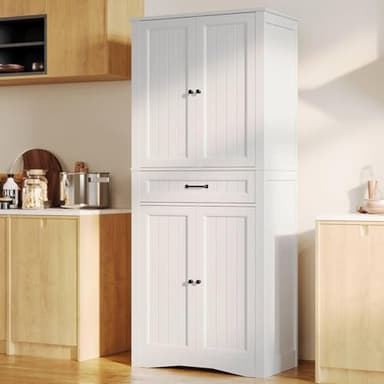 Gizoon 71'' Kitchen Pantry Storage Cabinet, Freestanding Pantry Organizers and Storage Cabinet with 4 Doors and 4 Adjustable Shelves, Tall Cabinet with Large Drawer for Kitchen, Living Room, Bathroom - Image 3