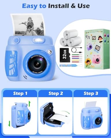 Kids Camera Instant Print, Christmas Birthday Gifts Toys for 3-10 Year Old Boys Girls, 1080P Video 20MP Toddler Digital Camera with 3 Rolls Paper & 32GB Card - Blue - Image 7