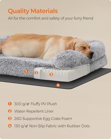 Feandrea Dog Bed, Orthopaedic Dog Sofa Bed for Medium and Large Dogs, Waterproof Ped Bed with Removable Washable Cover, 42 x 31.5 x 9 Inches, Gray Ombré UPGW233G01 - Image 7